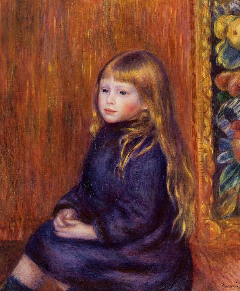 Seated Child in a Blue Dress (1889) - Pierre-Auguste Renoir Tablo