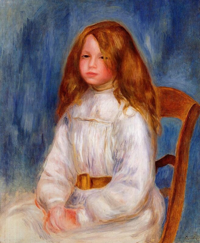 Seated Little Girl with a Blue Background (1890) - Pierre-Auguste Renoir Tablo