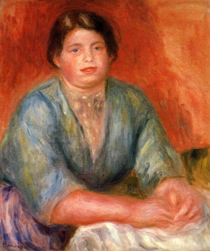 Seated Woman in a Blue Dress (1915) - Pierre-Auguste Renoir Tablo