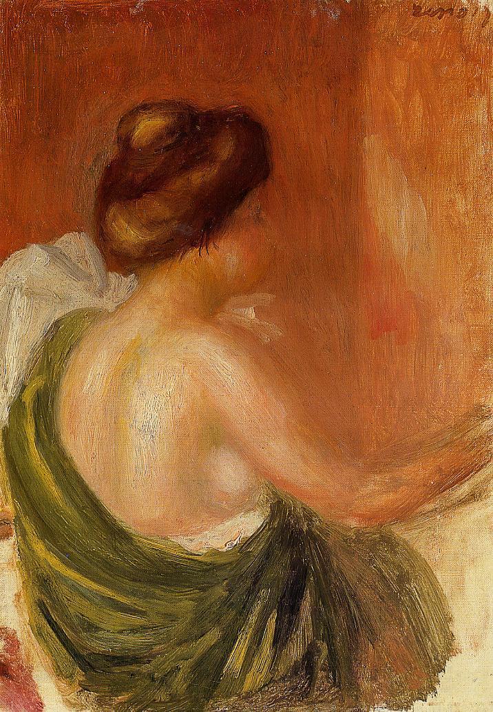 Seated Woman in a Green Robe (1890) - Pierre-Auguste Renoir Tablo