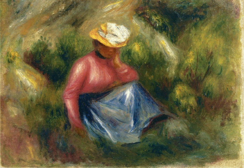 Seated Young Girl with Hat (1900) – Pierre-Auguste Renoir Tablo