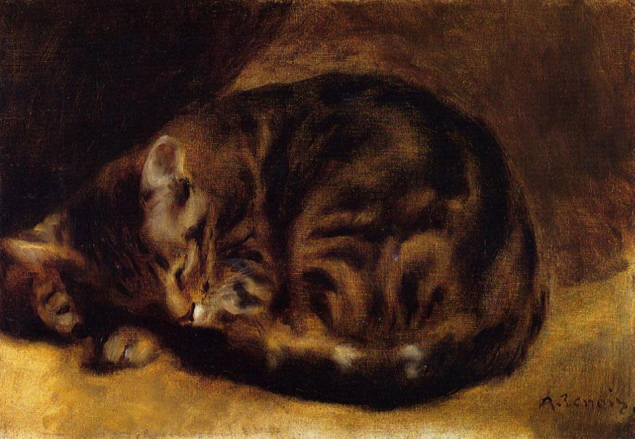 Sleeping Cat (1862) - Pierre-Auguste Renoir Tablo