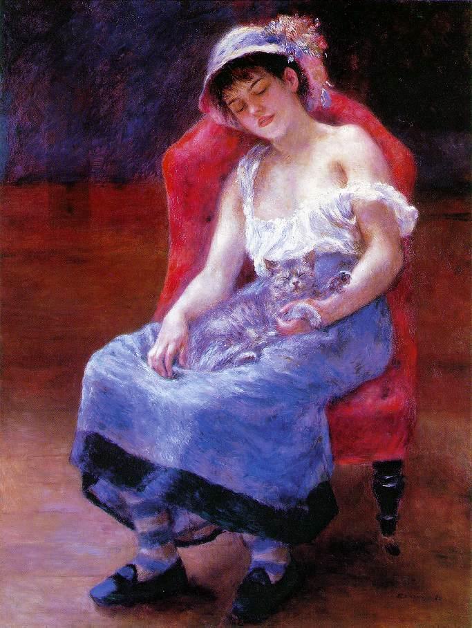 Sleeping Girl (Girl with a Cat) (1880) - Pierre-Auguste Renoir Tablo
