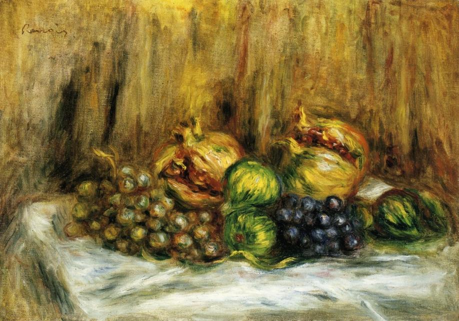 Still Life with Grapes - Pierre-Auguste Renoir Tablo