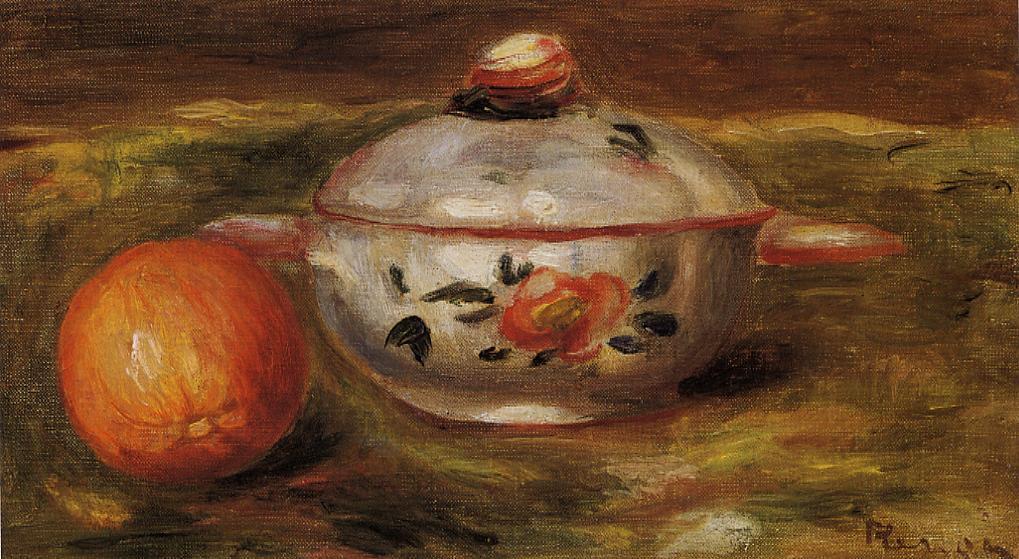 Still Life with Orange and Sugar Bowl - Pierre-Auguste Renoir Tablo