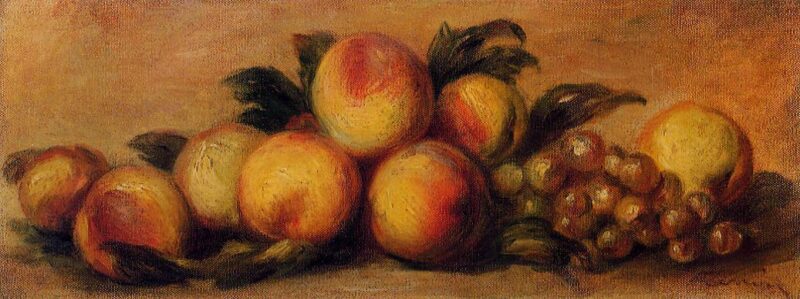 Still Life with Peaches and Grapes - Pierre-Auguste Renoir Tablo