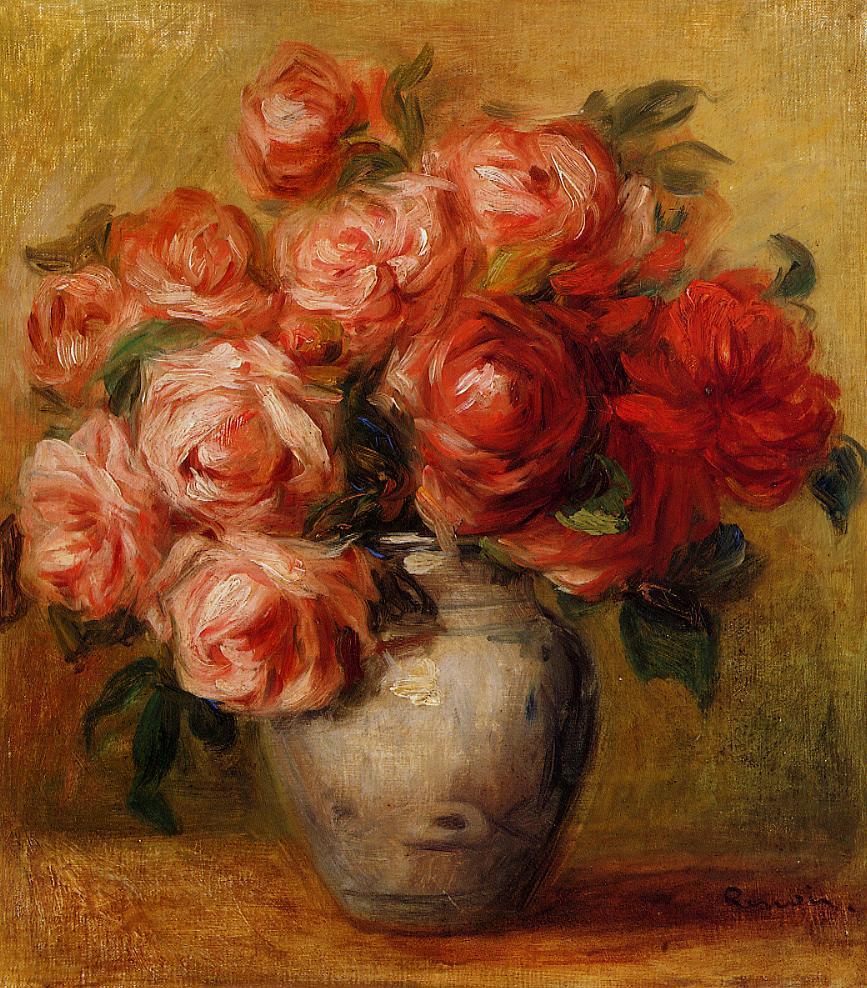 Still Life with Roses - Pierre-Auguste Renoir Tablo