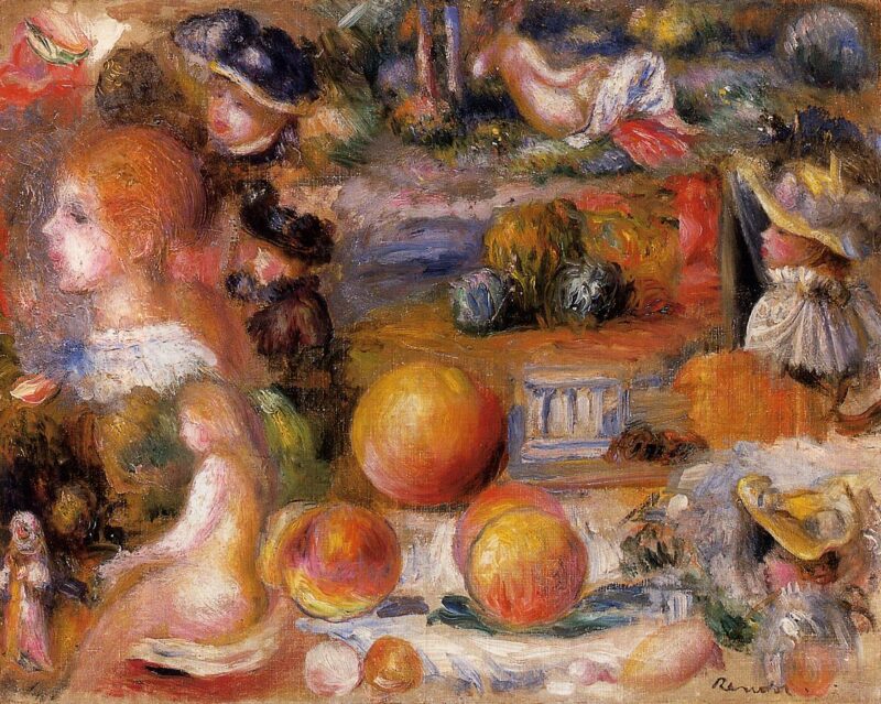 Studies Woman s Heads, Nudes, Landscapes and Peaches (1895) - Pierre-Auguste Renoir Tablo