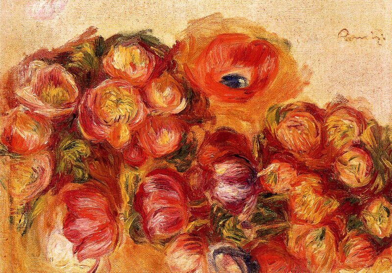 Study of Flowers Anemones and Tulips (1906) - Pierre-Auguste Renoir Tablo