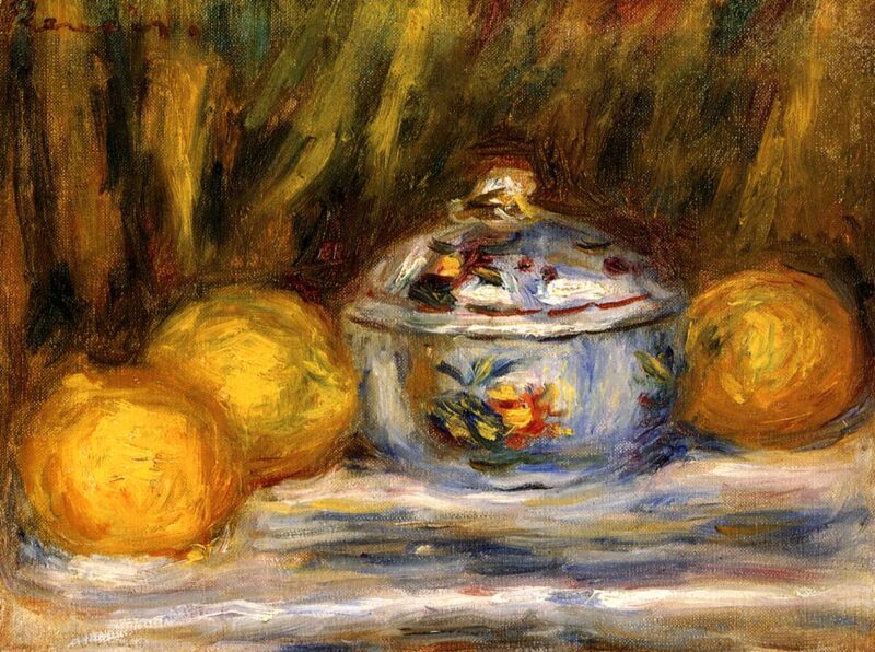 Sugar Bowl and Lemons (1915) - Pierre-Auguste Renoir Tablo