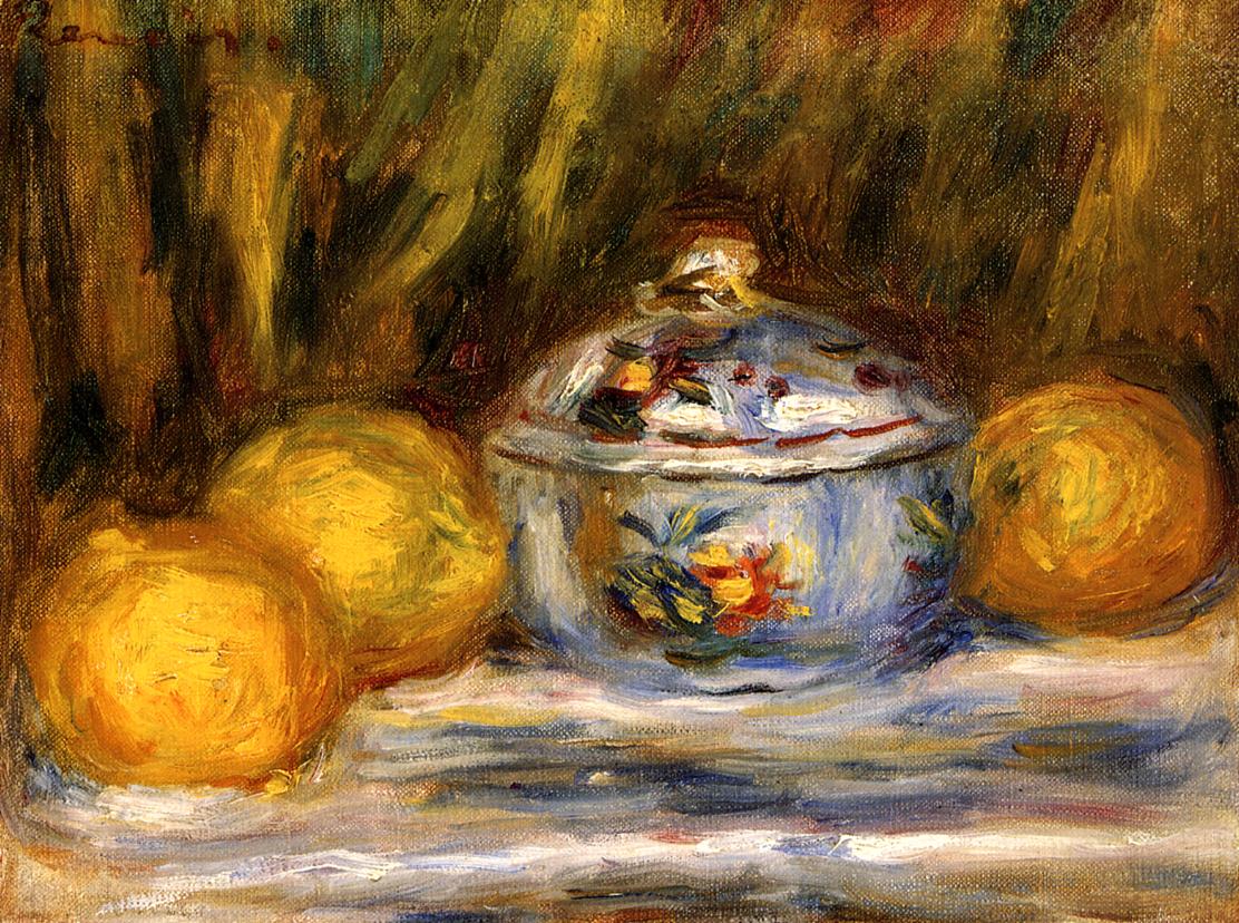 Sugar Bowl and Lemons (1915) - Pierre-Auguste Renoir Tablo