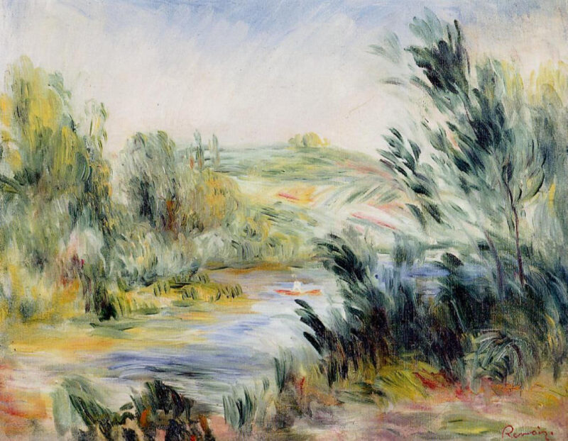 The Banks of a River, Rower in a Boat - Pierre-Auguste Renoir Tablo