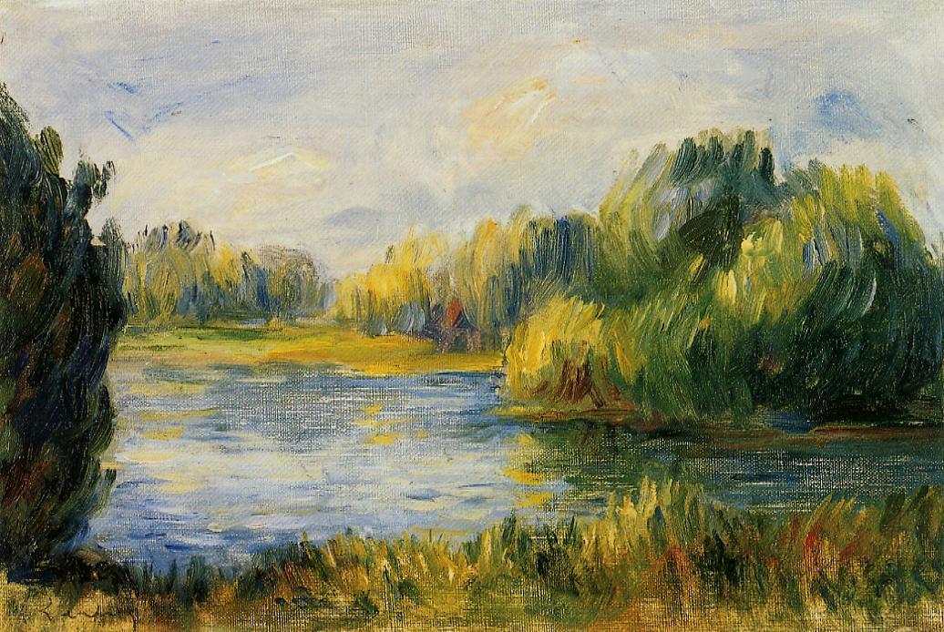 The Banks of the River - Pierre-Auguste Renoir Tablo