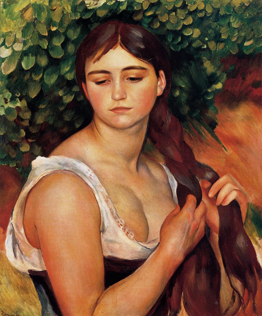 The Braid (Suzanne Valadon) (1884) - Pierre-Auguste Renoir Tablo