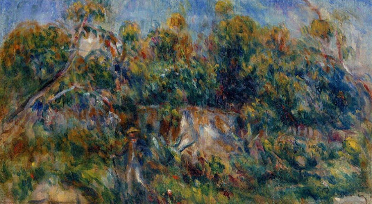 The Painter Taking a Stroll at Cagnes - Pierre-Auguste Renoir Tablo