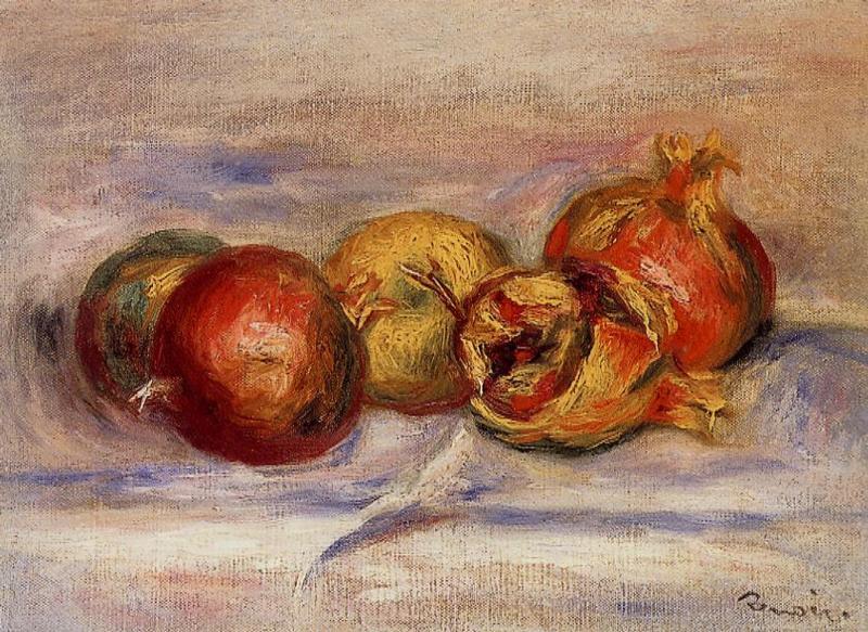 Three Pomegranates and Two Apples - Pierre-Auguste Renoir Tablo