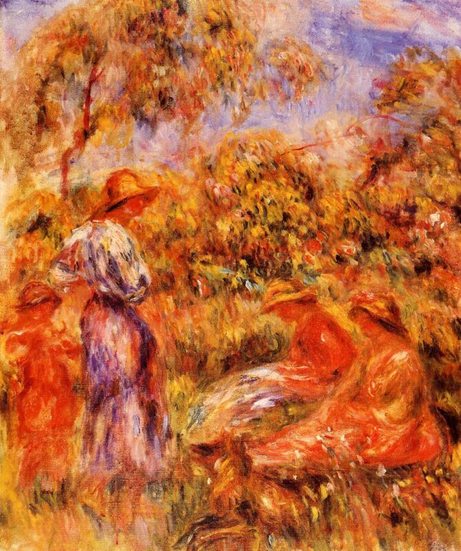 Three Women and Child in a Landscape (1918) – Pierre-Auguste Renoir Tablo