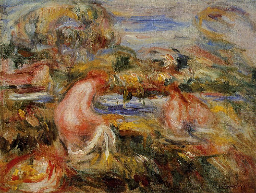 Two Bathers in a Landscape (1919) - Pierre-Auguste Renoir Tablo