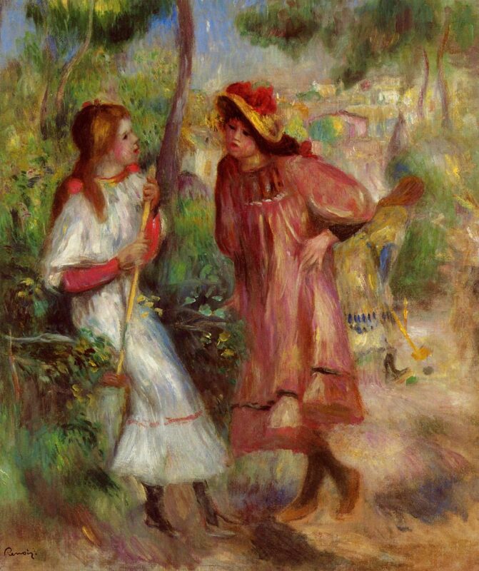 Two Girls in the Garden at Montmartre (1895) – Pierre-Auguste Renoir Tablo