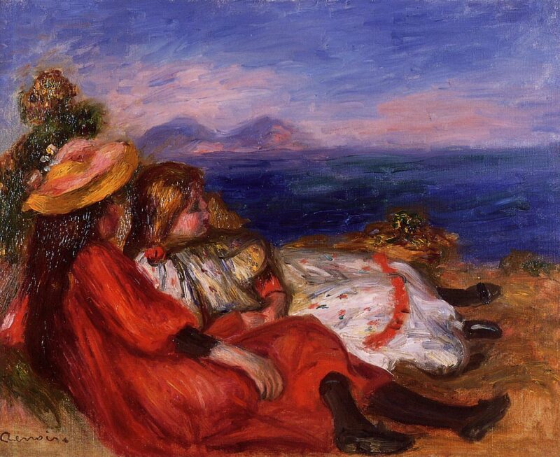 Two Little Girls on the Beach (1895) - Pierre-Auguste Renoir Tablo