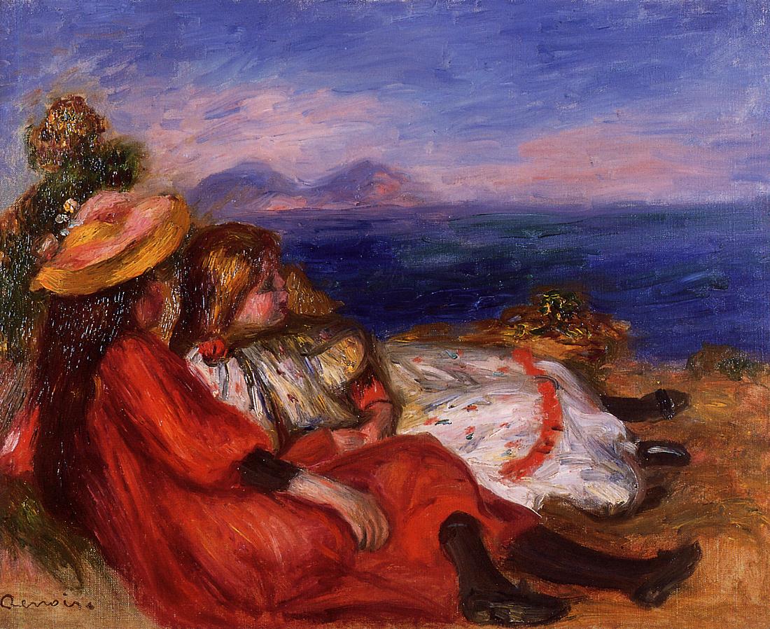 Two Little Girls on the Beach (1895) - Pierre-Auguste Renoir Tablo