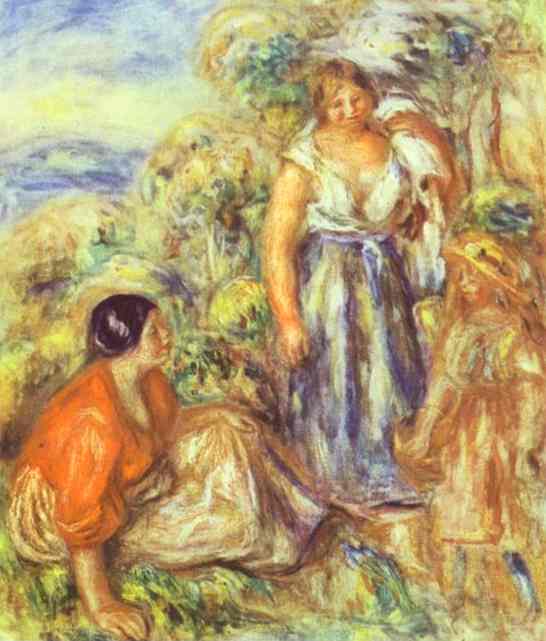 Two Women and a Child - Pierre-Auguste Renoir Tablo