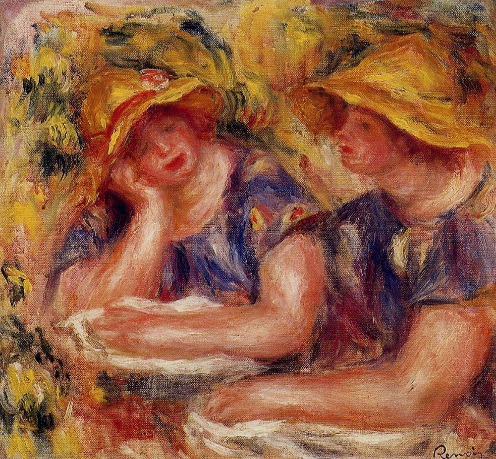 Two Women in Blue Blouses (1919) - Pierre-Auguste Renoir Tablo