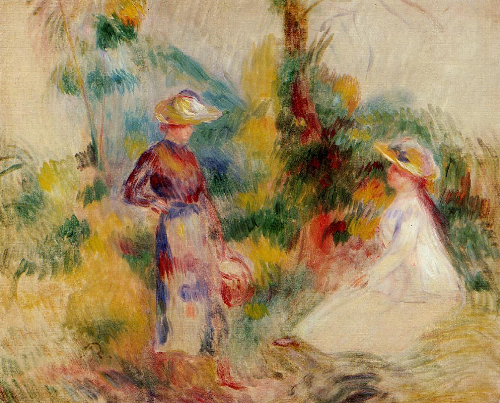 Two Women in a Garden (1906) - Pierre-Auguste Renoir Tablo