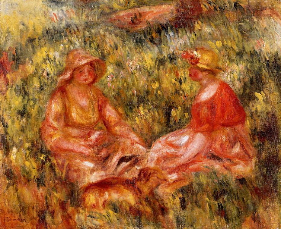 Two Women in the Grass (1910) - Pierre-Auguste Renoir Tablo