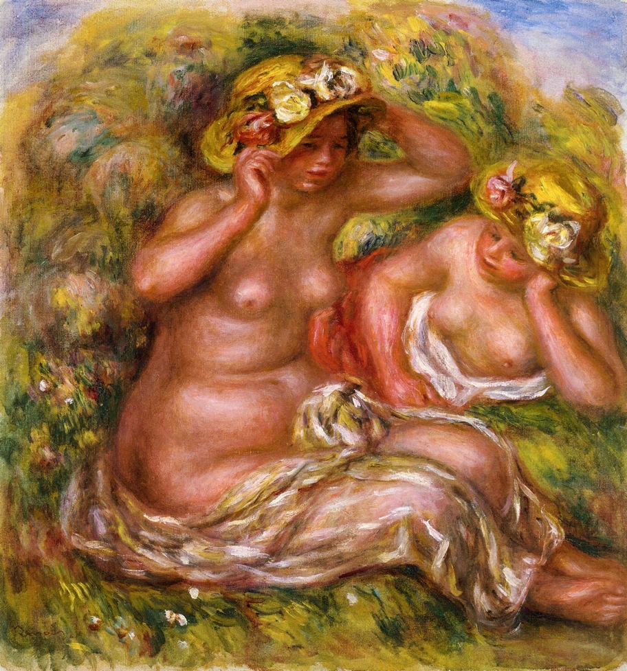 Two Women with Flowered Hat (1915) – Pierre-Auguste Renoir Tablo