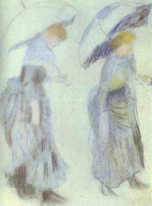 Two Women with Umbrellas – Pierre-Auguste Renoir Tablo