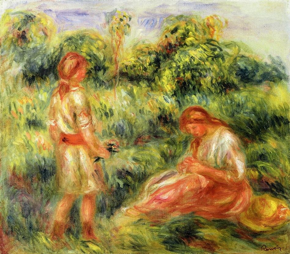 Two Young Women in a Landscape (1916) – Pierre-Auguste Renoir Tablo