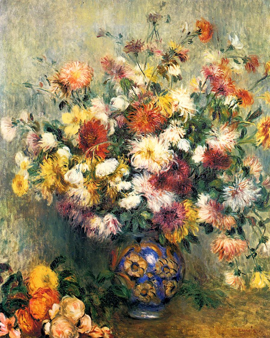 Vase of Chrysanthemums (1880) - Pierre-Auguste Renoir Tablo