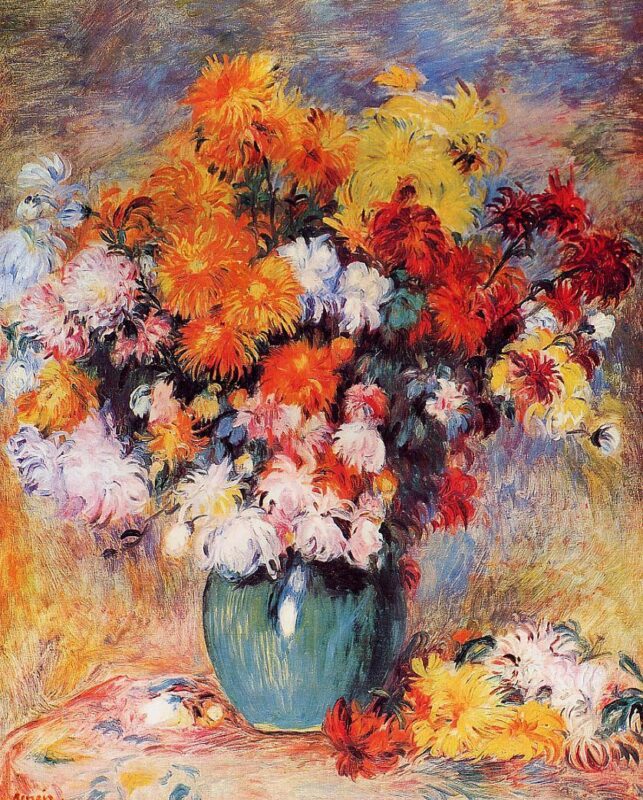 Vase of Chrysanthemums (1890) - Pierre-Auguste Renoir Tablo