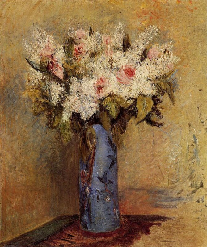 Vase of Lilacs and Roses (1870) - Pierre-Auguste Renoir Tablo