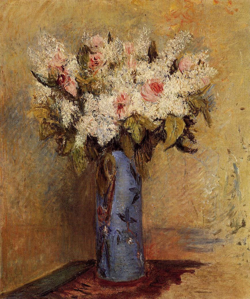 Vase of Lilacs and Roses (1870) - Pierre-Auguste Renoir Tablo
