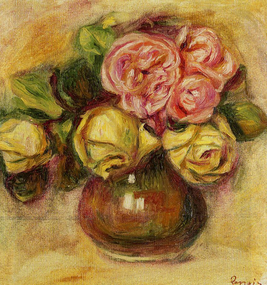 Vase of Roses – Pierre-Auguste Renoir Tablo