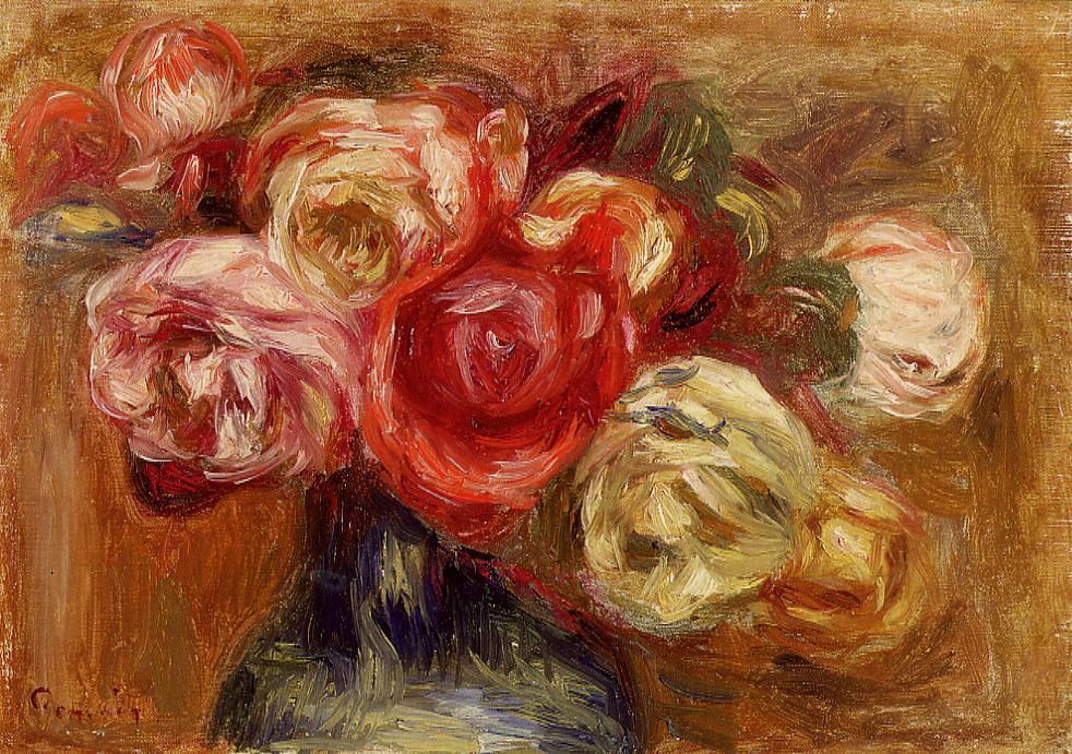 Vase of Roses (1910) - Pierre-Auguste Renoir Tablo