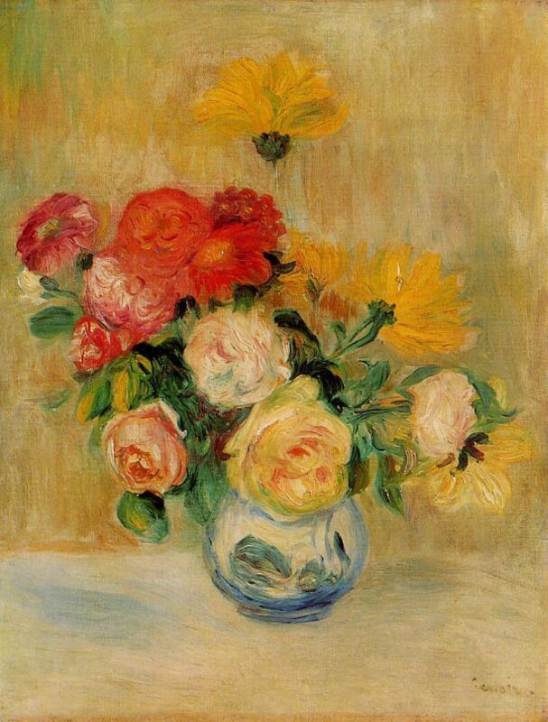 Vase of Roses and Dahlias (1883) - Pierre-Auguste Renoir Tablo
