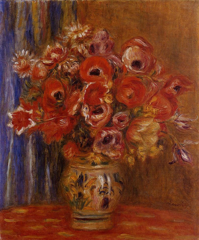 Vase of Tulips and Anemones - Pierre-Auguste Renoir Tablo