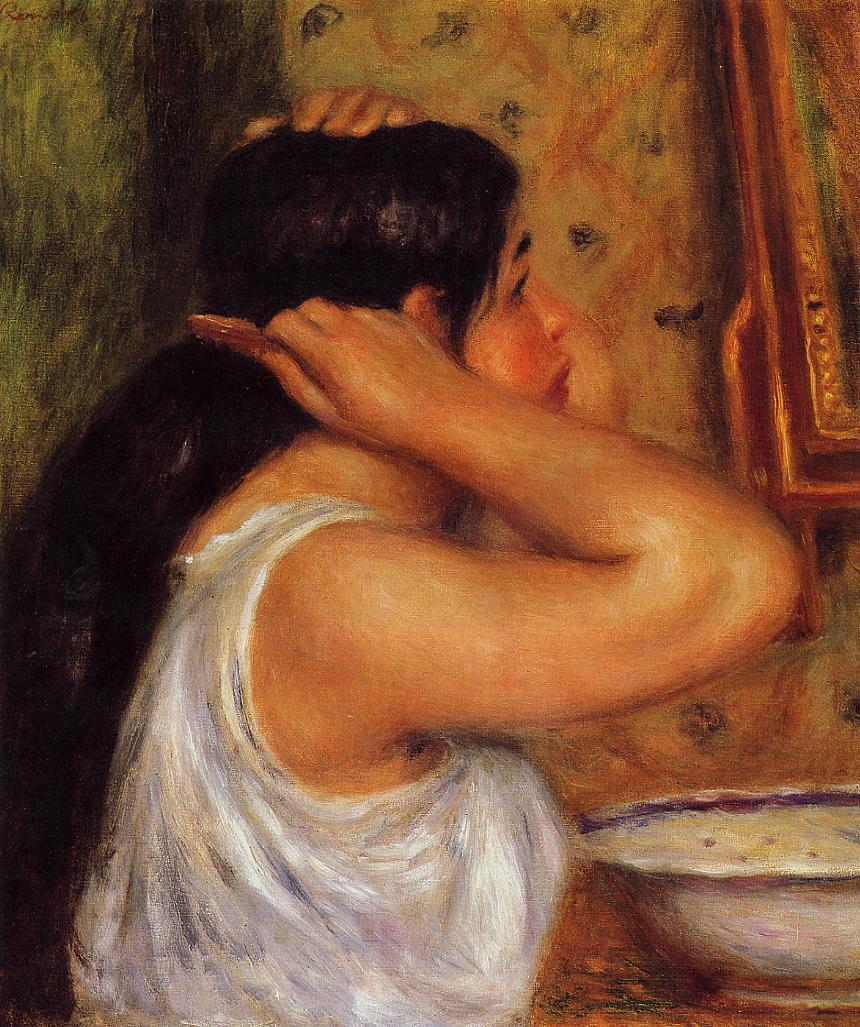 Woman Combing Her Hair (1907) - Pierre-Auguste Renoir Tablo