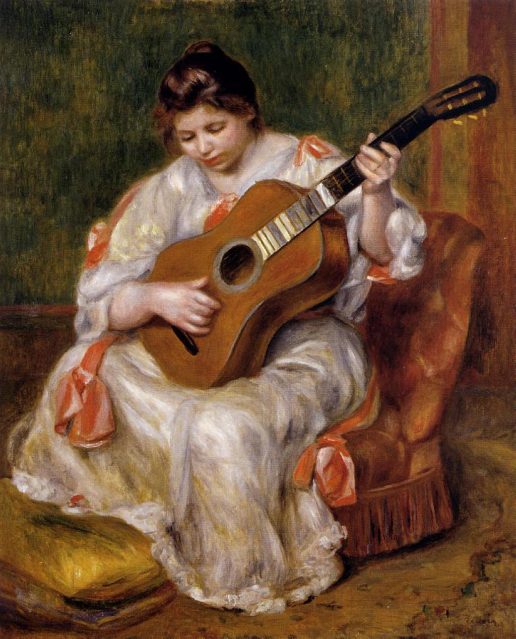 Woman Playing the Guitar (1896) - Pierre-Auguste Renoir Tablo