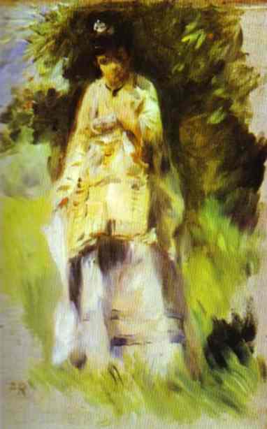 Woman Standing by a Tree - Pierre-Auguste Renoir Tablo