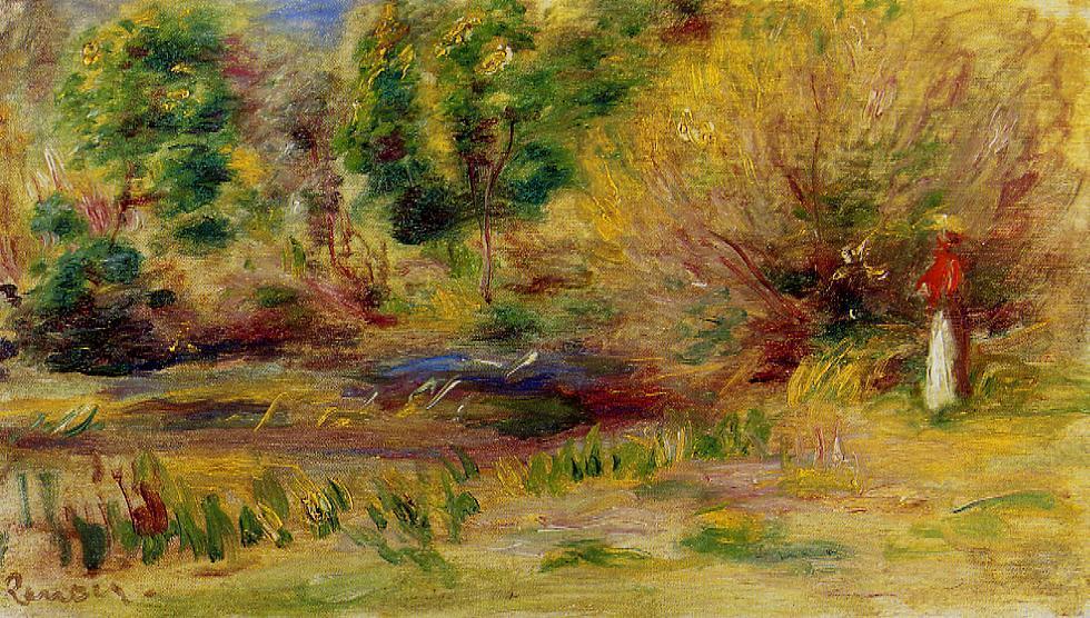 Woman Wearing a Hat in a Landscape (1910) - Pierre-Auguste Renoir Tablo