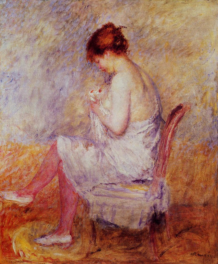 Woman in a Chemise (1897) - Pierre-Auguste Renoir Tablo