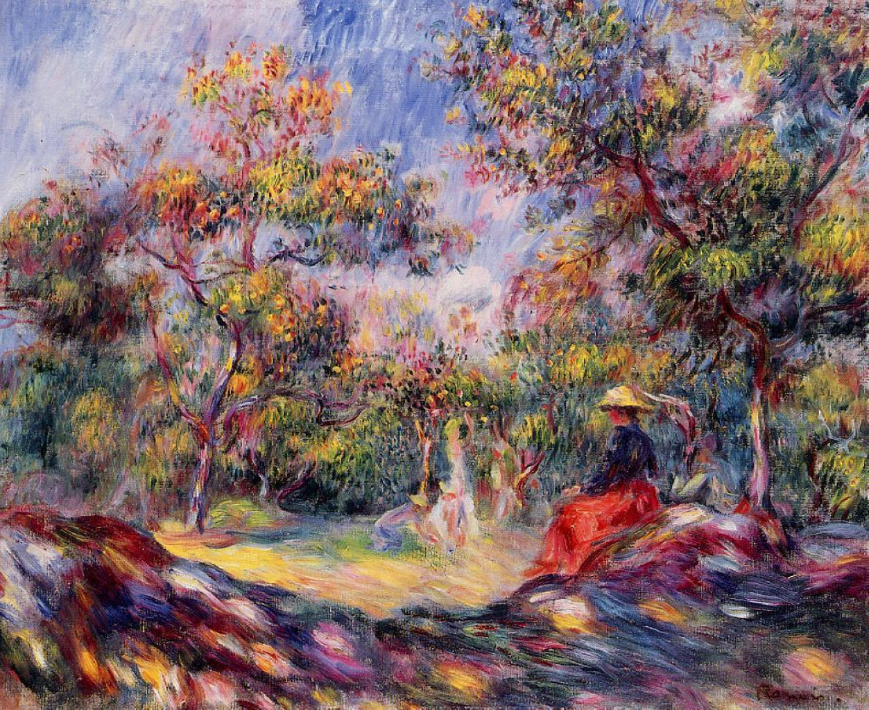 Woman in a Landscape - Pierre-Auguste Renoir Tablo