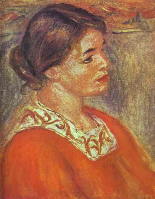Woman in a Red Blouse - Pierre-Auguste Renoir Tablo