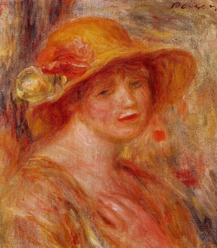 Woman in a Straw Hat (1916) - Pierre-Auguste Renoir Tablo