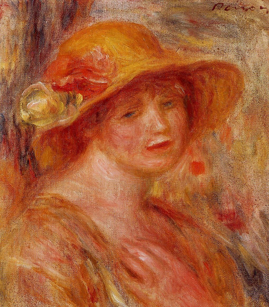 Woman in a Straw Hat (1916) - Pierre-Auguste Renoir Tablo