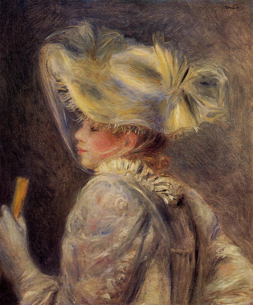 Woman in a White Hat (1890) - Pierre-Auguste Renoir Tablo